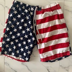 American flag style swim trunks with netting
